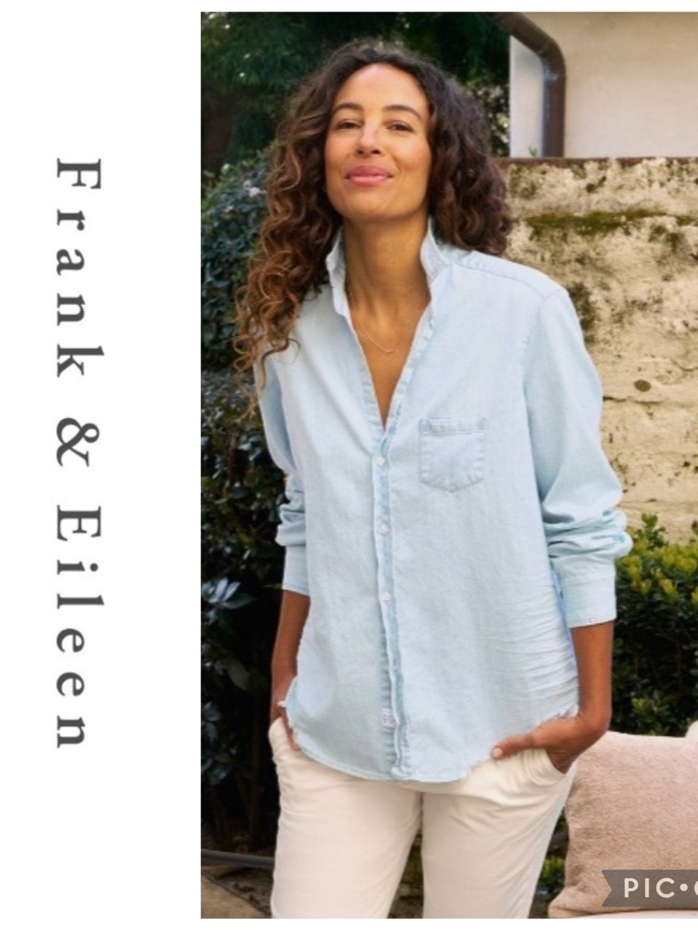 Frank & Eileen Famous Button Down Cotton Denim Distressed Splattered Shirt Sz L